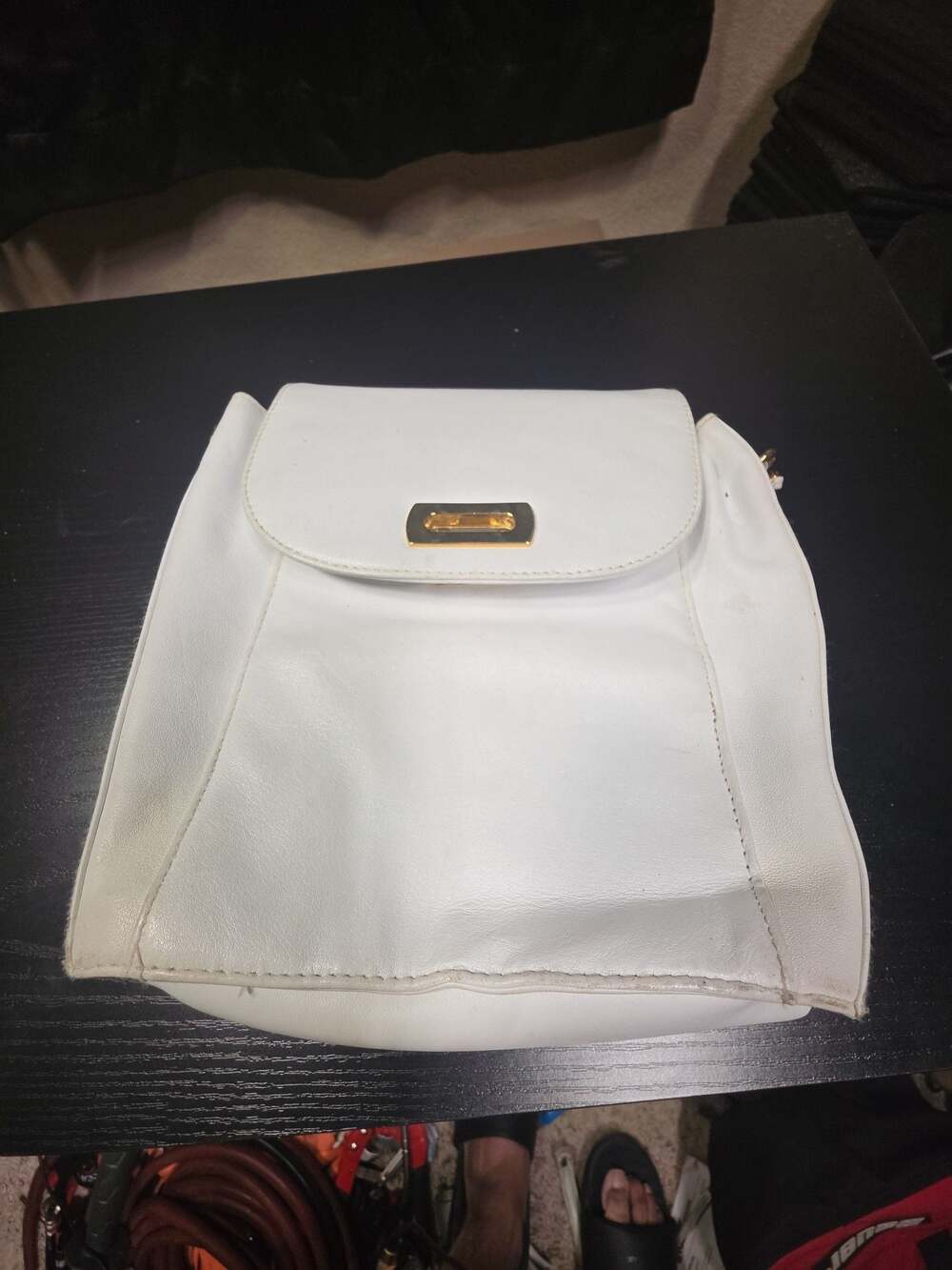 Giani Bernini Vintage White Flap Over Shoulder Bag with Chain Strap